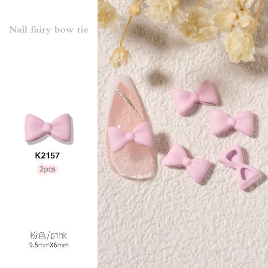 NDE043 2 pcs of nail art bows Japanese simple nail decorations fairy frosted 3D small bow tie nail accessories