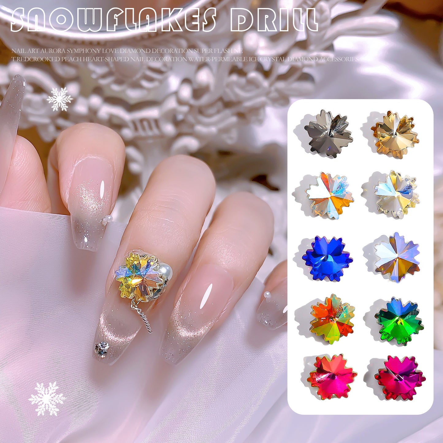 NZJ032 K9 snowflake point bottom nail enhancement diamond luxury glass crystal shaped diamond DIY nail jewelry wholesale