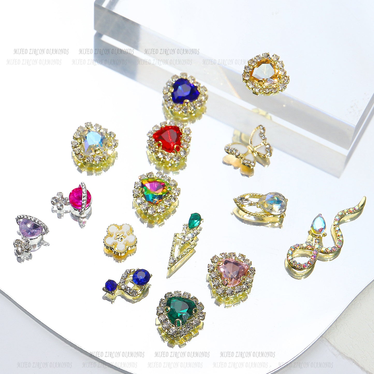 NRS029 3D nail art charms zircon alloy nail jewelry transparent shiny charm metal gemstone fashion DIY nail art decorations