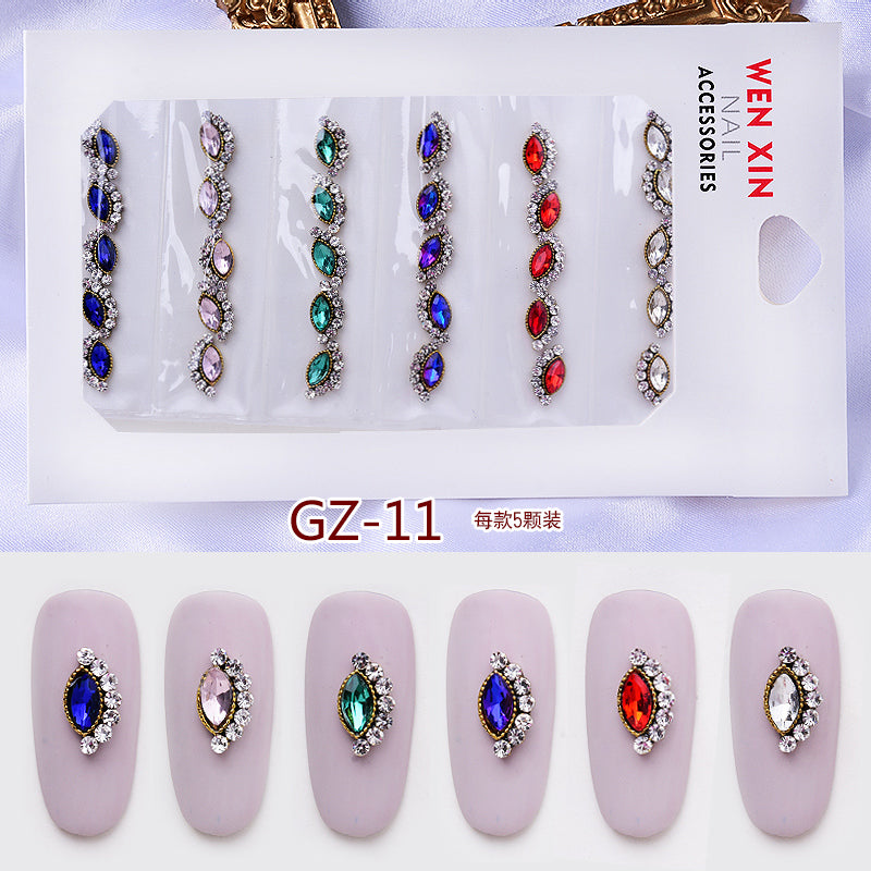 NRS007 ForLife 6 Grid Pack Flatback Nail Art Crystal Rhinestones Zircon Decorations 3d Alloy Retro Nail Accessories DIY tools