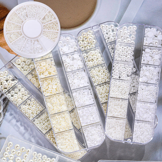 NDE066 ForLife Mixed Pearl Ornaments Rice White Pure White Illusion Color Flat Bottom Round Nails UV Gel 3d Nail Art Decoration