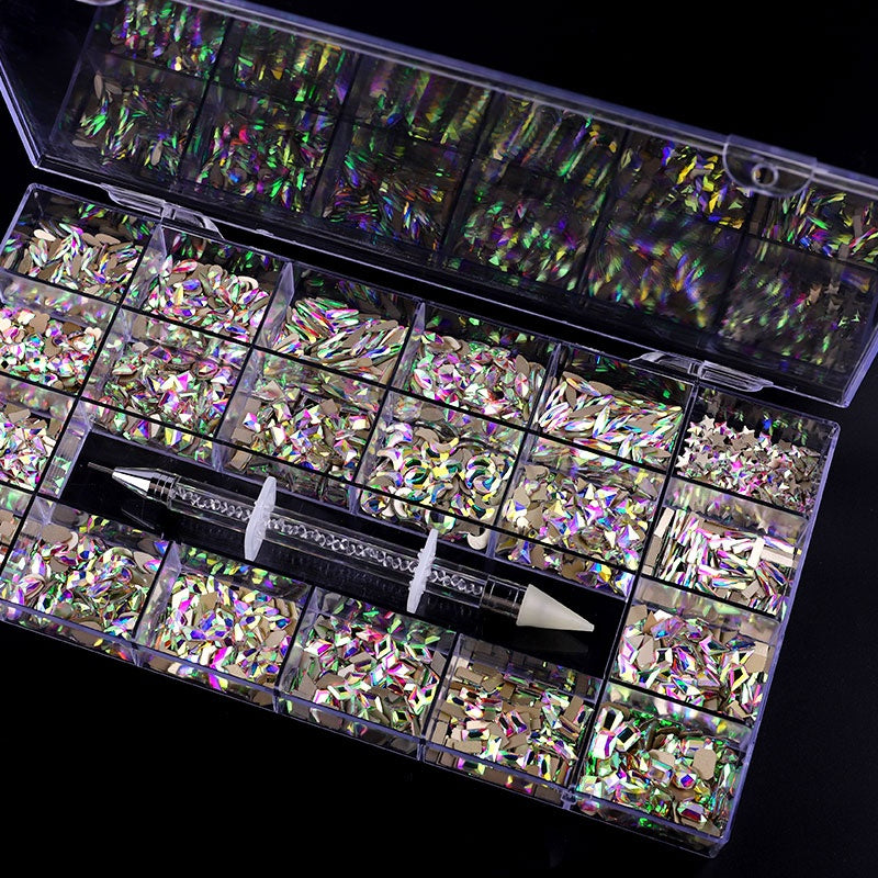 NRB016 Crystal AB Rainbow Nail Art Mix Shape Fancy Shaped In Box Flat Bottom Glass nail rhinestone art decoration rhinestones