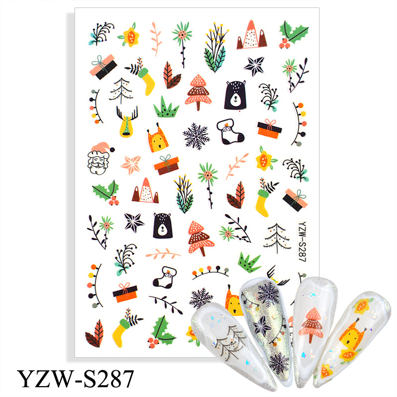 NS5D007  1pcs Christmas Winter Nail Sticker Robin Snow Flower New Year Halloween 3D Decals Nail Art Design Decor Accessories