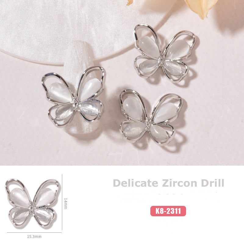 NZJ059 New cat eye butterfly 3D love bear jewelry bow luxury alloy zircon nail decoration