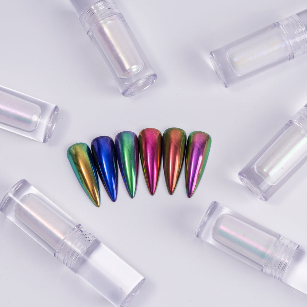 FNP013 Round tube wholesale TD series 6 colors liquid magic mirror powder used for art nail decoration