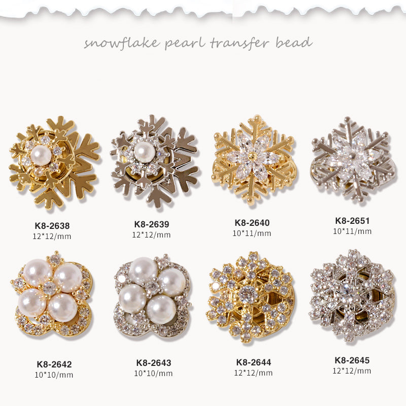 NZJ054 High-quality New Year Nail Art Transfer Beads Zircon Snow Pearl Rotatable Luxury Nail Rhinestone Accessories