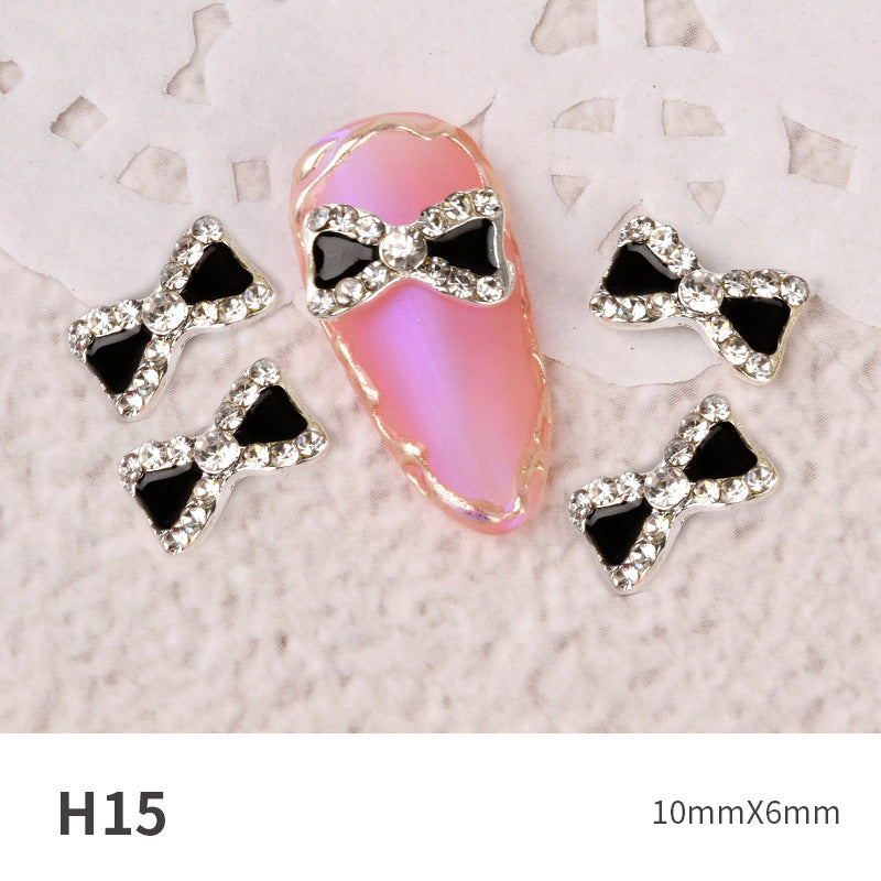 NZJ060 new Bowknot Nail Jewelry Shiny Japanese Alloy Rhinestone Nail Jewelry Pearl Diamond Jewelry