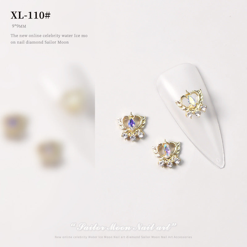 NZJ068 Loving Heart Nail Decorations Valentine's Day Luxury Diamond Gilding Charms Glitter Hearts Shape Rhinestones Nail Supplies