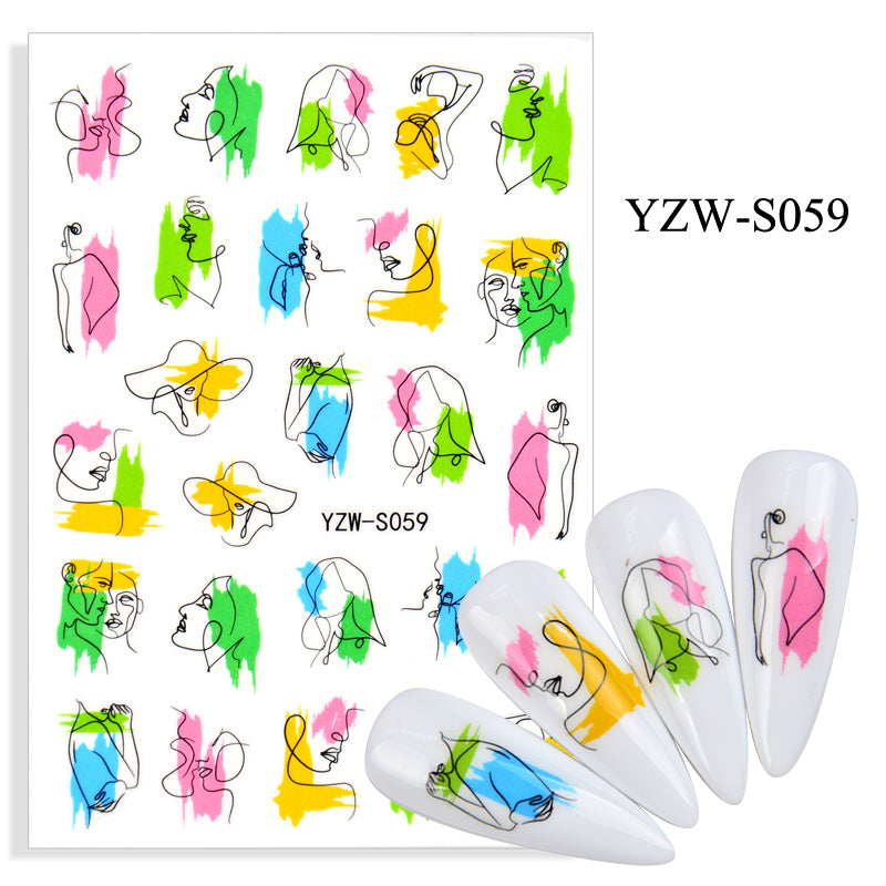 NS5D003 Hot Sale Simple Line Geometric Face Nail Sticker Avocado Fruit Nail Sticker 3d