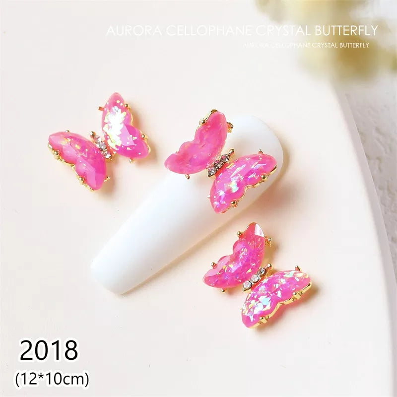 NZJ030 3D Crystal Butterfly Nail Art Charms Aurora Clear Glass Rhinestone AB Color Shiny Alloy