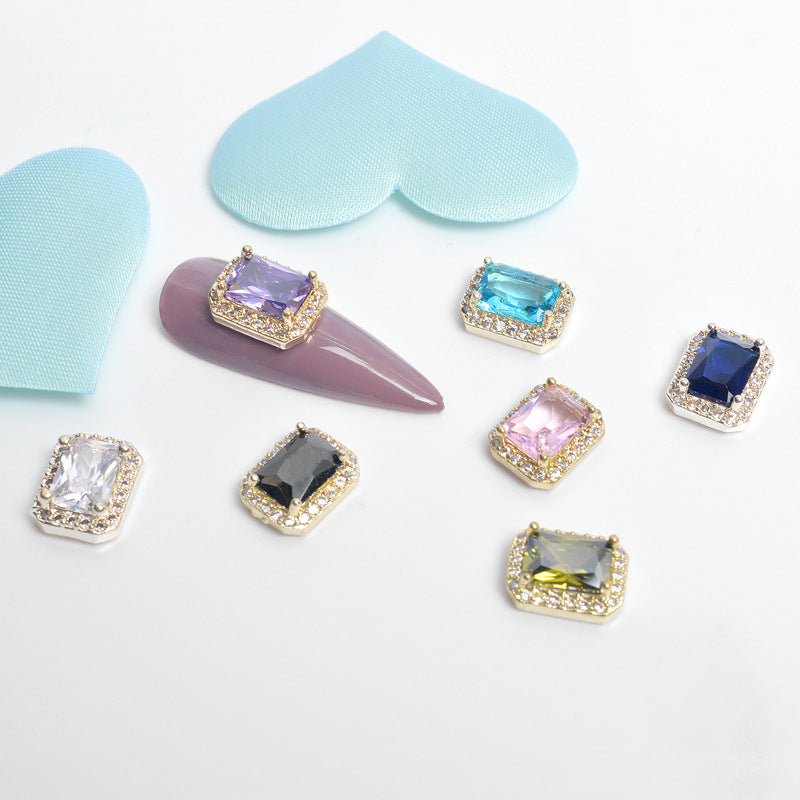 NZJ042 Colorful Zircon Gemstone Octagon Heart Diamond Alloy DIY Nail Art Charms for Nail Manicure Design