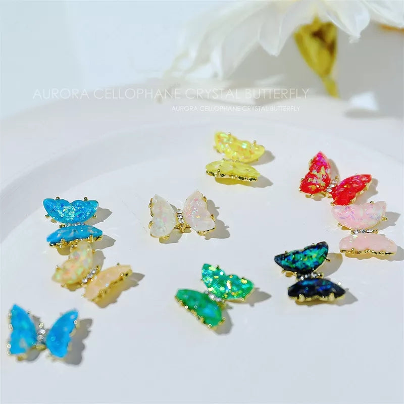 NZJ030 3D Crystal Butterfly Nail Art Charms Aurora Clear Glass Rhinestone AB Color Shiny Alloy