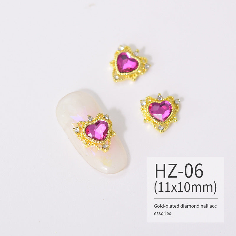 NZJ004 Luxury Metal Heart Alloy Nail Charms 3D Nail Art Rhinestone Crystal Zircon For Manicure Decoration Accessories