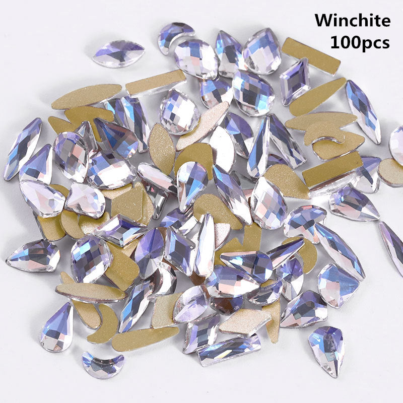 NRS003 ForLife Pear Nail Mix Color Rhinestones Gems Diamond Gold Bottom Flat Back Strass Stone 3D Charms Nails Accessories