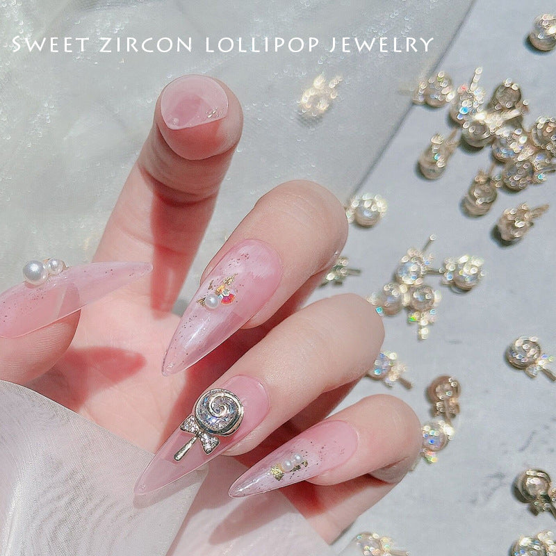 NZJ055 New nail art lollipop zircon jewelry metal gold and silver jewelry luxury nail diamond accessories