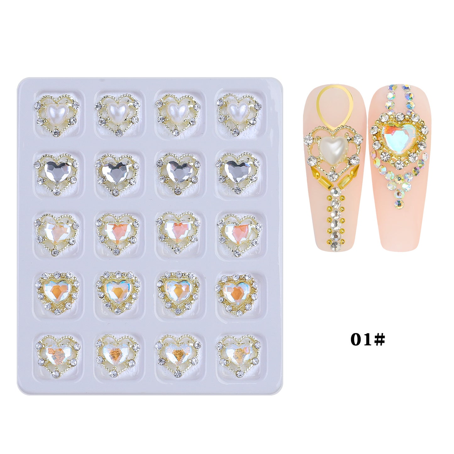 NZJ017 20pcs Blister Packaging Nail Art Rhinestone Alloy Inlaid Love Butterfly Nail Art Jewelry