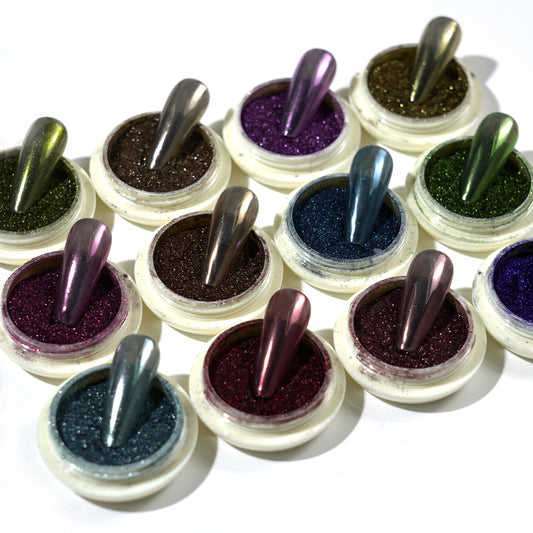FNP025 Autumn And Winter Nail Pigment Powder Holographic Retro Magic Mirror Powder Nails Aurora Chrome Powder Nails