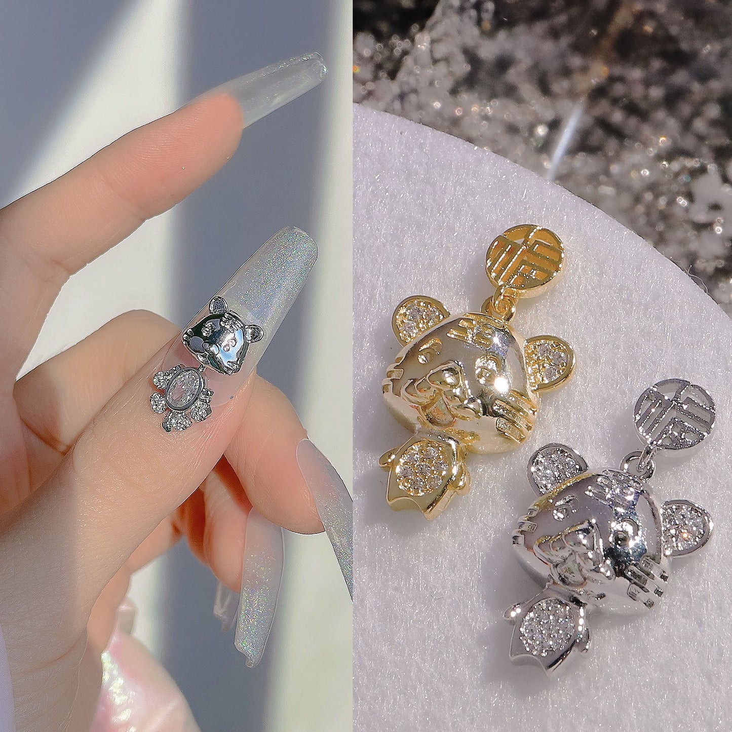 NZJ053 New Year's Zodiac Luxury Alloy Zircon Tiger Rhinestone Nail Art Jewelry