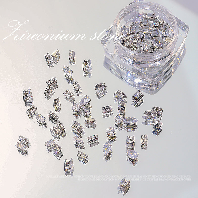 NZJ028 10pcs/box Mini Zircon Claw Nail diamond Art Decoration Gold Silver Gem Nail Jewelry Horse Eyes Water Drop Shaped Deisgn Charms