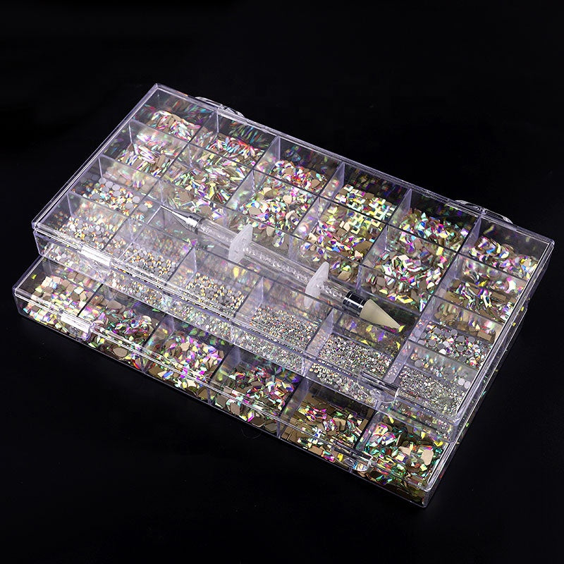 NRB003 Crystal AB Rainbow Nail Art Mix Shape Fancy Shaped In Box Flat Bottom Glass nail rhinestone art decoration rhinestones