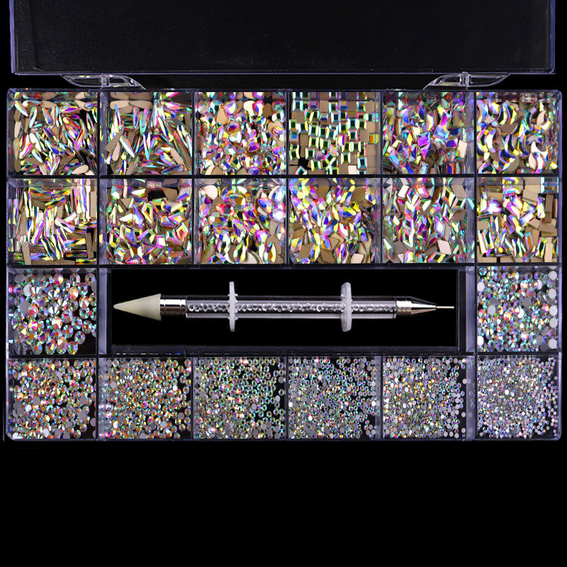 NRB003 Crystal AB Rainbow Nail Art Mix Shape Fancy Shaped In Box Flat Bottom Glass nail rhinestone art decoration rhinestones