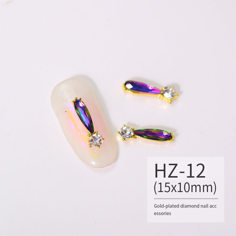 NZJ004 Luxury Metal Heart Alloy Nail Charms 3D Nail Art Rhinestone Crystal Zircon For Manicure Decoration Accessories