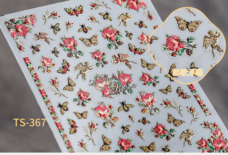 NS5D001 New Summer Nail Leave 5D Nail Sticker Adhesive Decal Summer Drinking Fruit Slider Laser Nail Art Decoration Manicure Wrap 3D