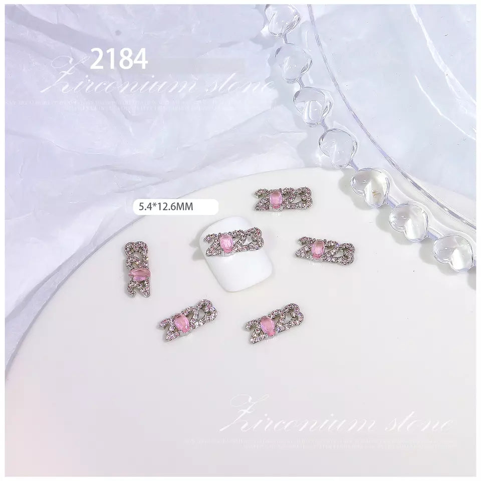 NZJ029 Nails Art Zircon Gold Metal Nails Designers Charms Luxury Flexible Press On Alloy New Year's nail accessories 2023