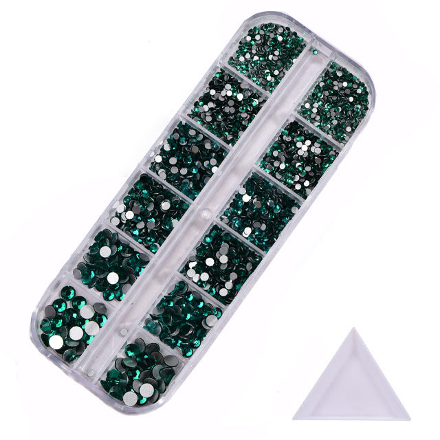 NRS016 ForLife Hot sale style glass flat bottom rhinestone 12 grid set nail art rhinestone shiny crystal nail art accessories