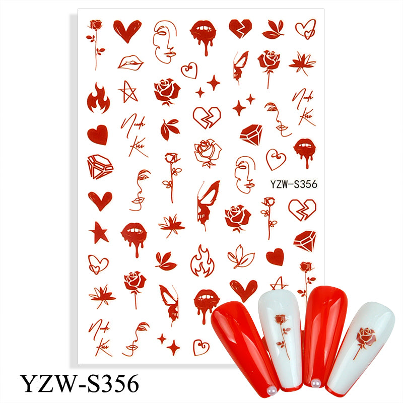 NS5D005  New Valentine's Day Love Flower Red Lip Sticker Nail Decoration