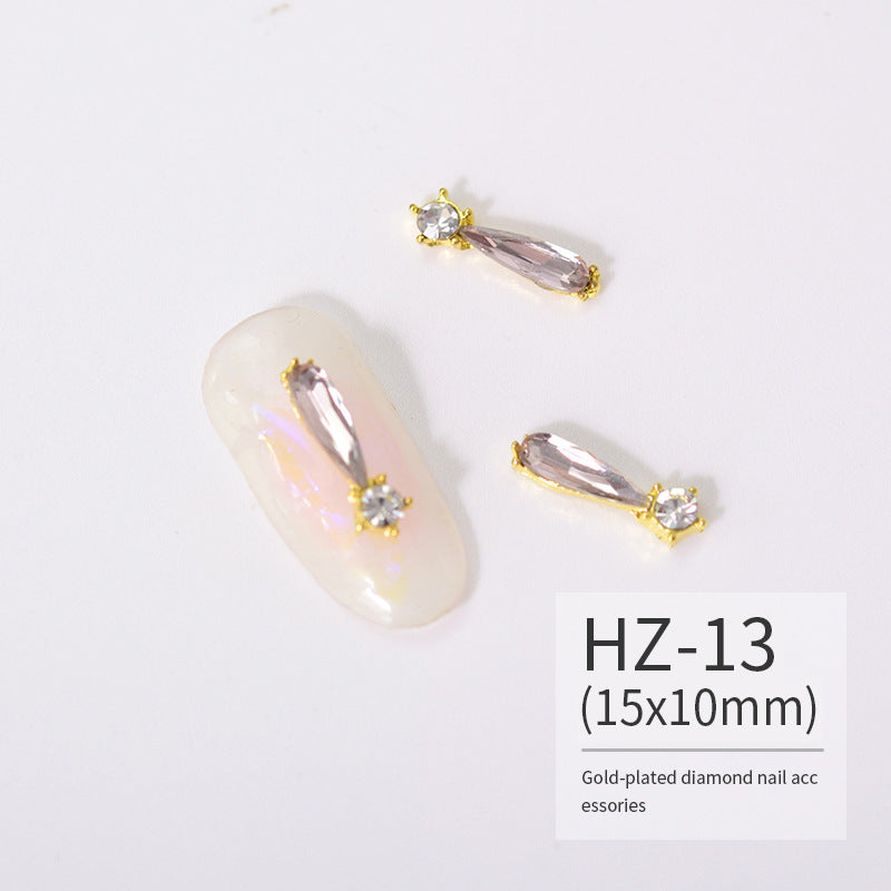 NZJ004 Luxury Metal Heart Alloy Nail Charms 3D Nail Art Rhinestone Crystal Zircon For Manicure Decoration Accessories