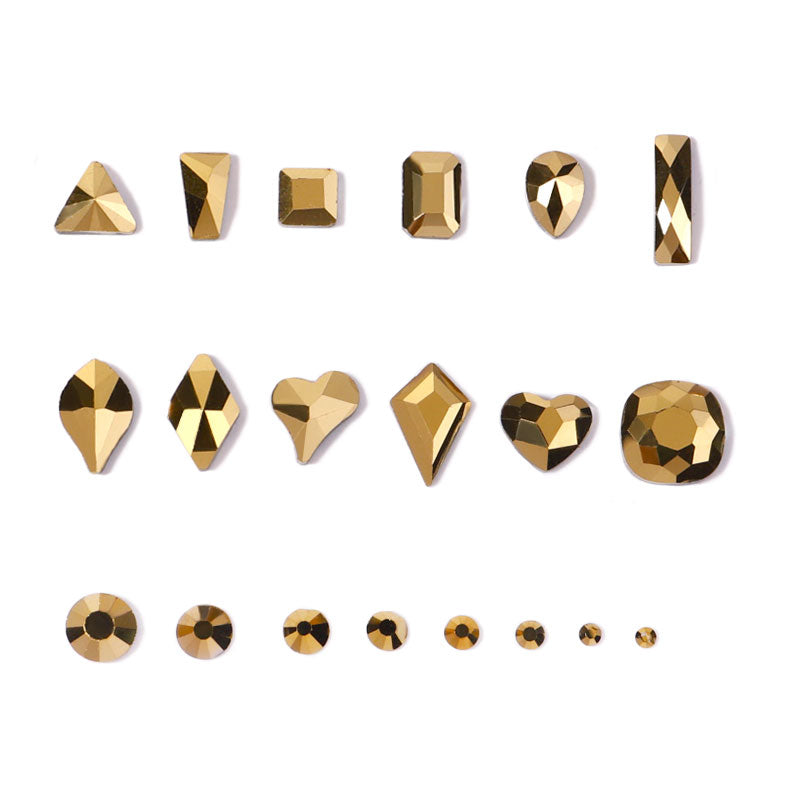 NRB005 Gold Nail Art Mix Shape Fancy Shaped In Box Flat Bottom Glass nail rhinestone art decoration gold rhinestones