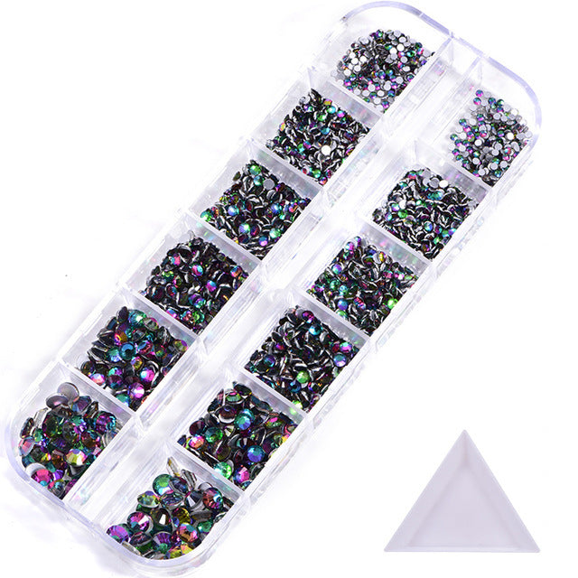 NRS016 ForLife Hot sale style glass flat bottom rhinestone 12 grid set nail art rhinestone shiny crystal nail art accessories