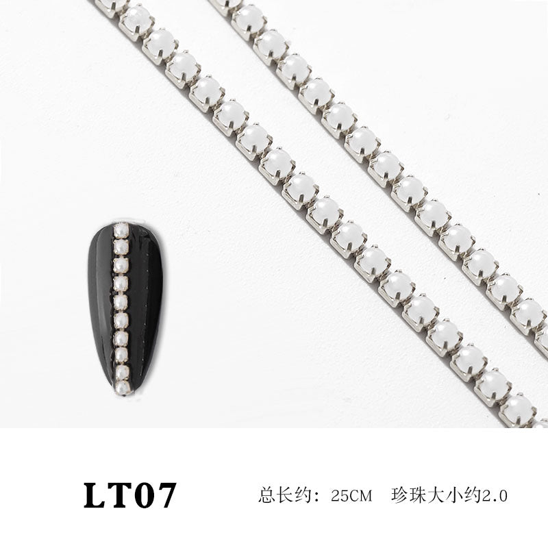 NDE010 ForLife Shiny Zircon Chain Nail Art Gold Base Pearl Chain Phototherapy Nail Ornament Nail Art Decorations DIY Jewelry