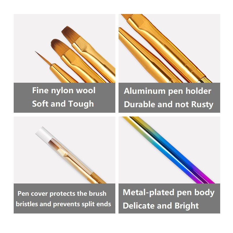 NBR024  ForLife Nair art 3 pcs/set nylon hair painting brush ,Carved pen, light therapy pen set with colorful pen holder