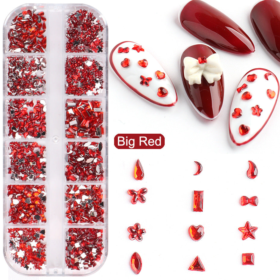 NRS018 ForLife Hot sale 12 grid shaped resin red pink rhinestone glass flat nail art rhinestone decoration