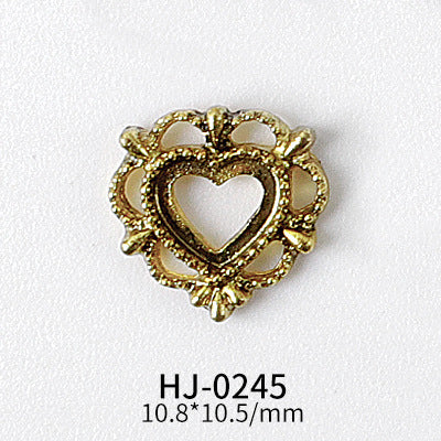 NZJ044 Gold Heart Rectangle Waterdrop Metal Frame with Rainbow Shell Nail Alloy Art Charms Deco Nail Stickers Decals Tools