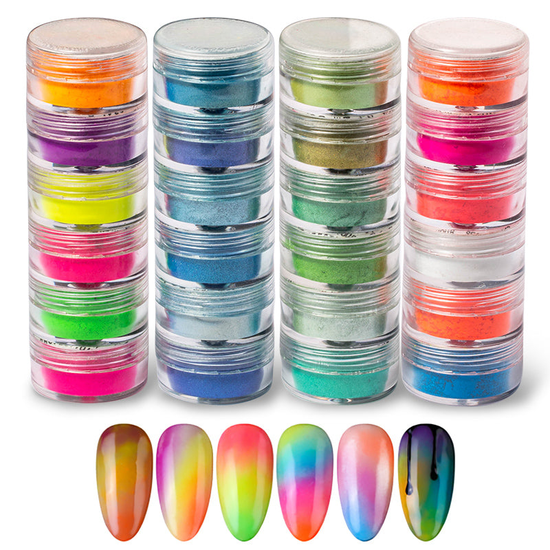 FNP076 Hot packaging 4 styles color fluorescent fireworks nail powder used for nail art decoration