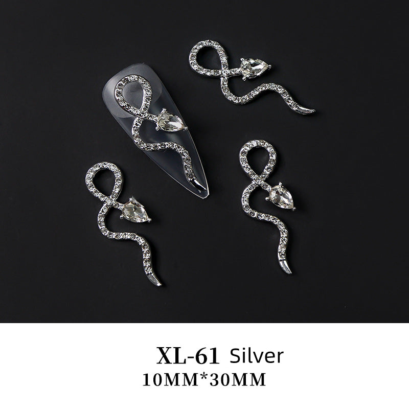 NZJ003 Trend Snake Nail Jewelry Shinny Diamond Crystal 3D Zircon Snake Nail Art Charms In Bulk For Nail Zircon Decoration