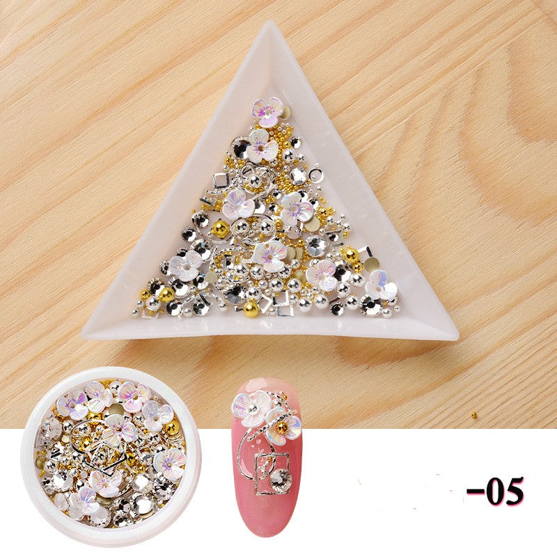 NDE015 ForLife 3D Nail Art Rhinestones Decoration Five Petals Flower Gold Pearls Decorations Nail Art Sticker Tool Manicure Art