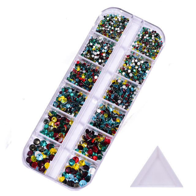 NRS016 ForLife Hot sale style glass flat bottom rhinestone 12 grid set nail art rhinestone shiny crystal nail art accessories
