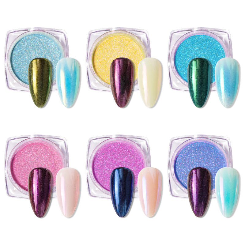 FNP100 New Arrived Wholesale 6 Colors/set Laser Nail Art Powder