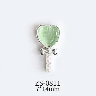 NZJ047 Lollipop Design 3D Nail Art Charms Heart Shaped Cat's Eye Stone Design Manicure Jewelry For Nail Art Decoration