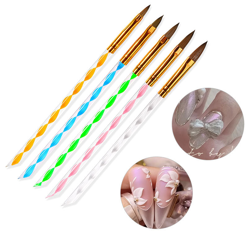 NBR030 Factory wholesale nail salon special spiral nail brushes 5 sets of acrylic brush mink hair crystal pen nail tools