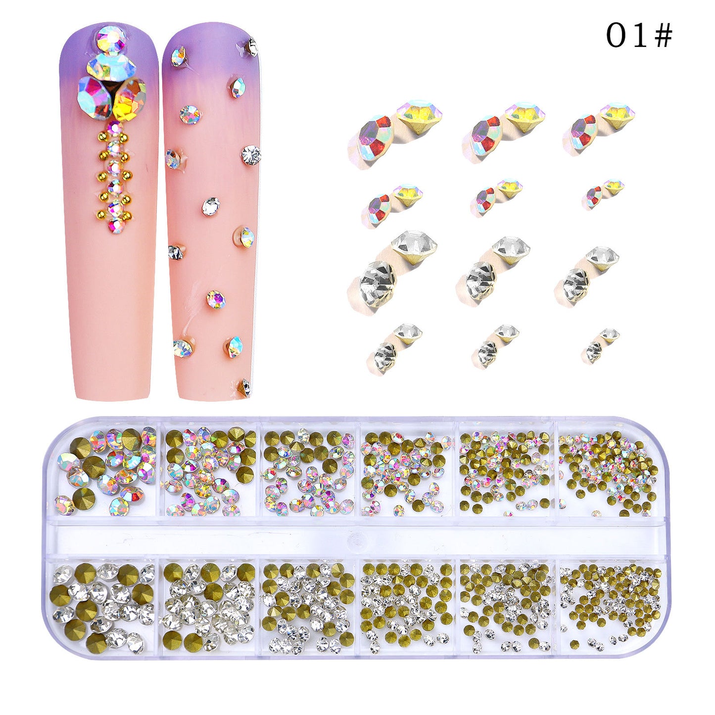 FDMC020 New 12 grid nail drill, shaped drill flat bottom rhinestone, AB nail jewelry drill nail decoration