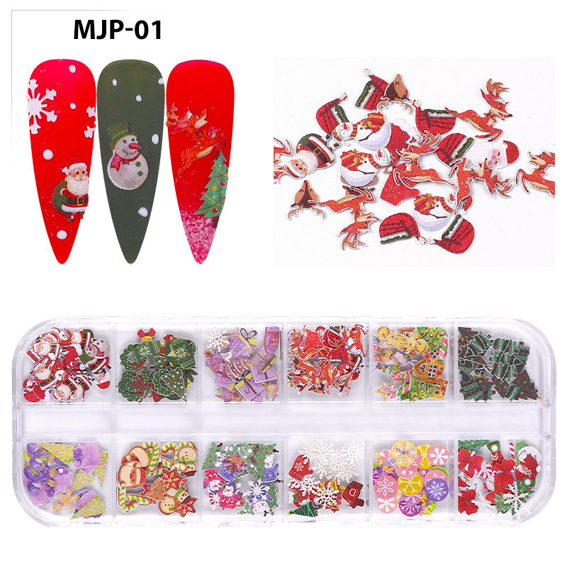 FDMC029 Nail Art Wood Pulp Sheets, Christmas Colorful Flower Butterfly Set, Halloween Nail Ornaments 12 Packs