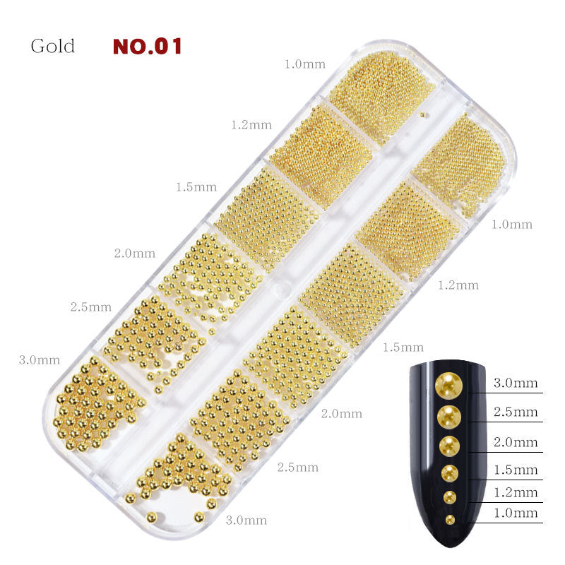 FDMC019 Nail Art Accessories, Gold and Silver Steel Ball Mixed, Gold Silver Rose Gold Metal Steel Ball, Size Box