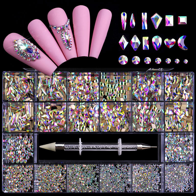 FDMC007 21-cell rhinestone box, nail drill flat-bottom glass special-shaped drill, DIY nail rhinestone nail jewelry set