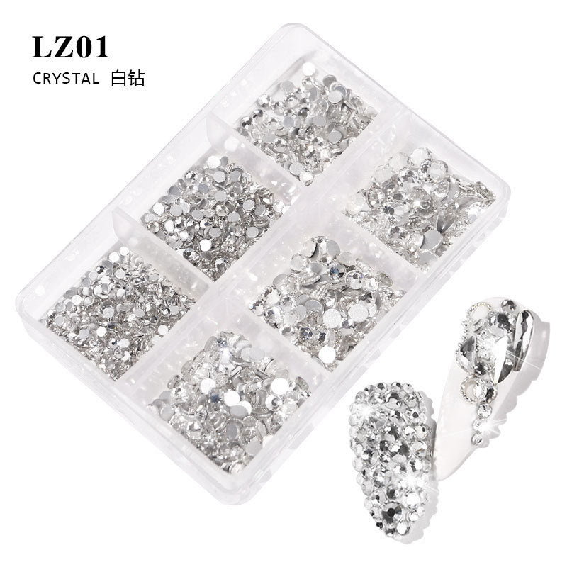 FDMA003 Manicure, flat bottom mixed color AB, porcelain white, champagne, 6 grid nail jewelry with diamonds