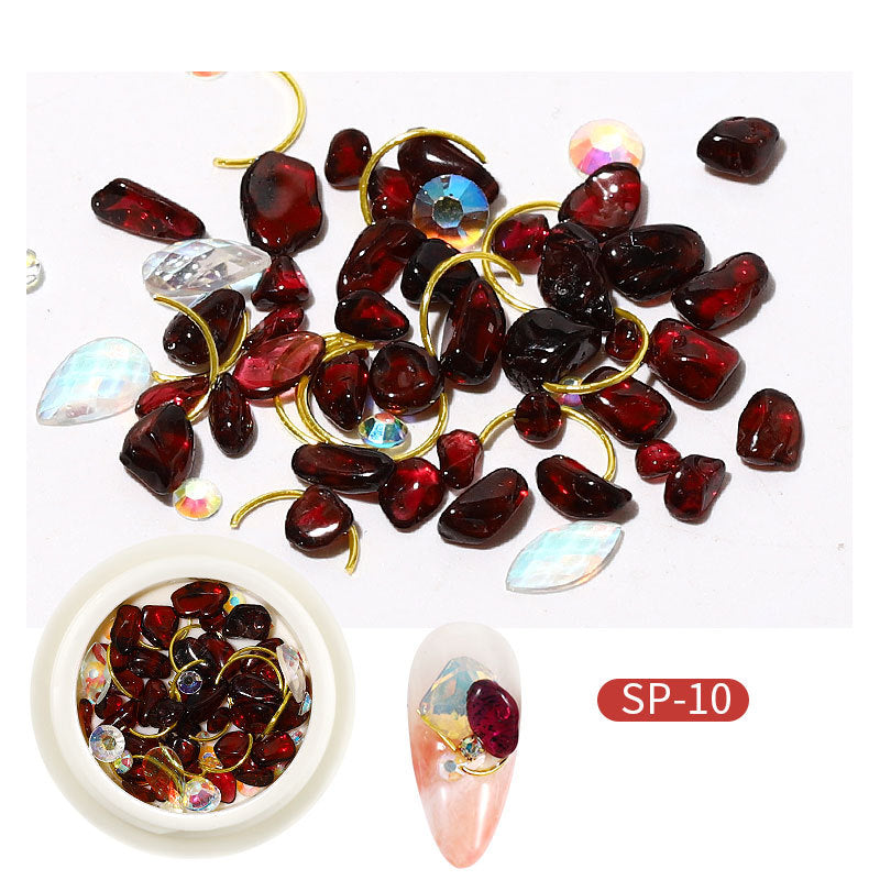 FDMC030 Nail Art Jewelry, Flat Bottom Shaped Diamond, Pearl Metal Ring Mixed Diamond Nail Jewelry